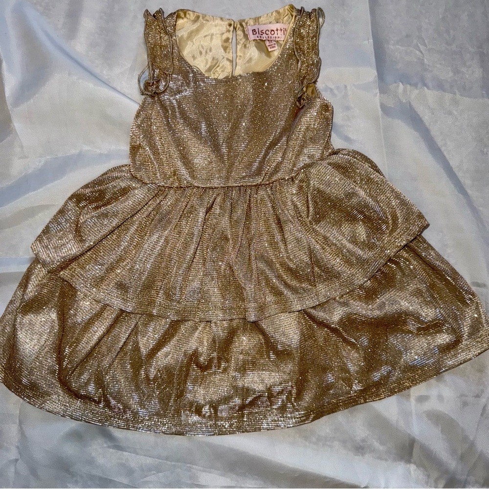 Biscotti Gold‎ Glittery Kids 3T Holiday Dress Christmas Birthday Layers Ruffles